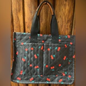 🍒 Cherry Print Quilted-look Tote Bag by Fashion Jingpin Creations